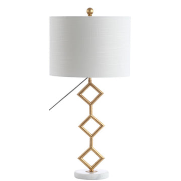 Diamante 29.5" Modern Gilt Metal with Marble Base LED Table Lamp - JONATHAN Y